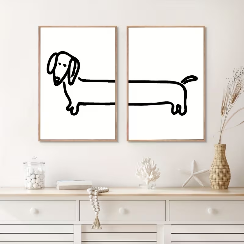 Sustainable Living Architecture - 2 個モダンなダックスフント面白い犬ウォールアートプリントキャンバス絵画ポスター画像リビングルーム、寝室の家の装飾用