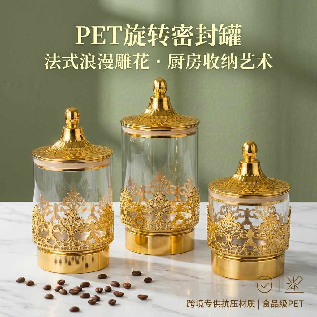 ヨーロッパの透明な金メッキ回転式密閉缶スナック茶葉収納タンク - Sustainable Living Architecture のレビューと価格